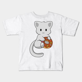 Grey Cat with donut Kids T-Shirt